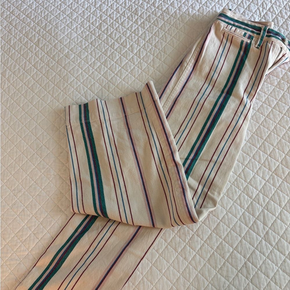 Madewell Cream and Green Chino Pants with Stripes